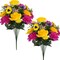 Artificial Cemetery & Memorial Flowers – Silk Dahlia, Rose & Pansy Bouquet with Vase, Indoor/Outdoor Gravesite Decoration, Wedding and Table Centerpiece (2 Bunches)